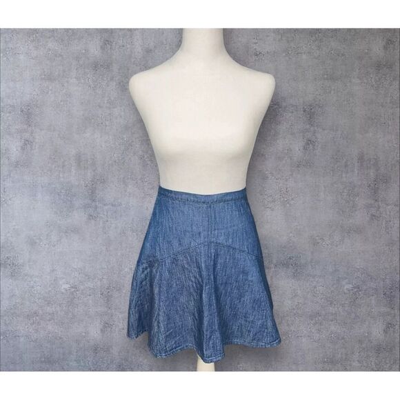 Madewell Linen Blend Blue Denim Jean Skirt Size 0 Zip Closure A-line Zipper - Picture 9 of 11